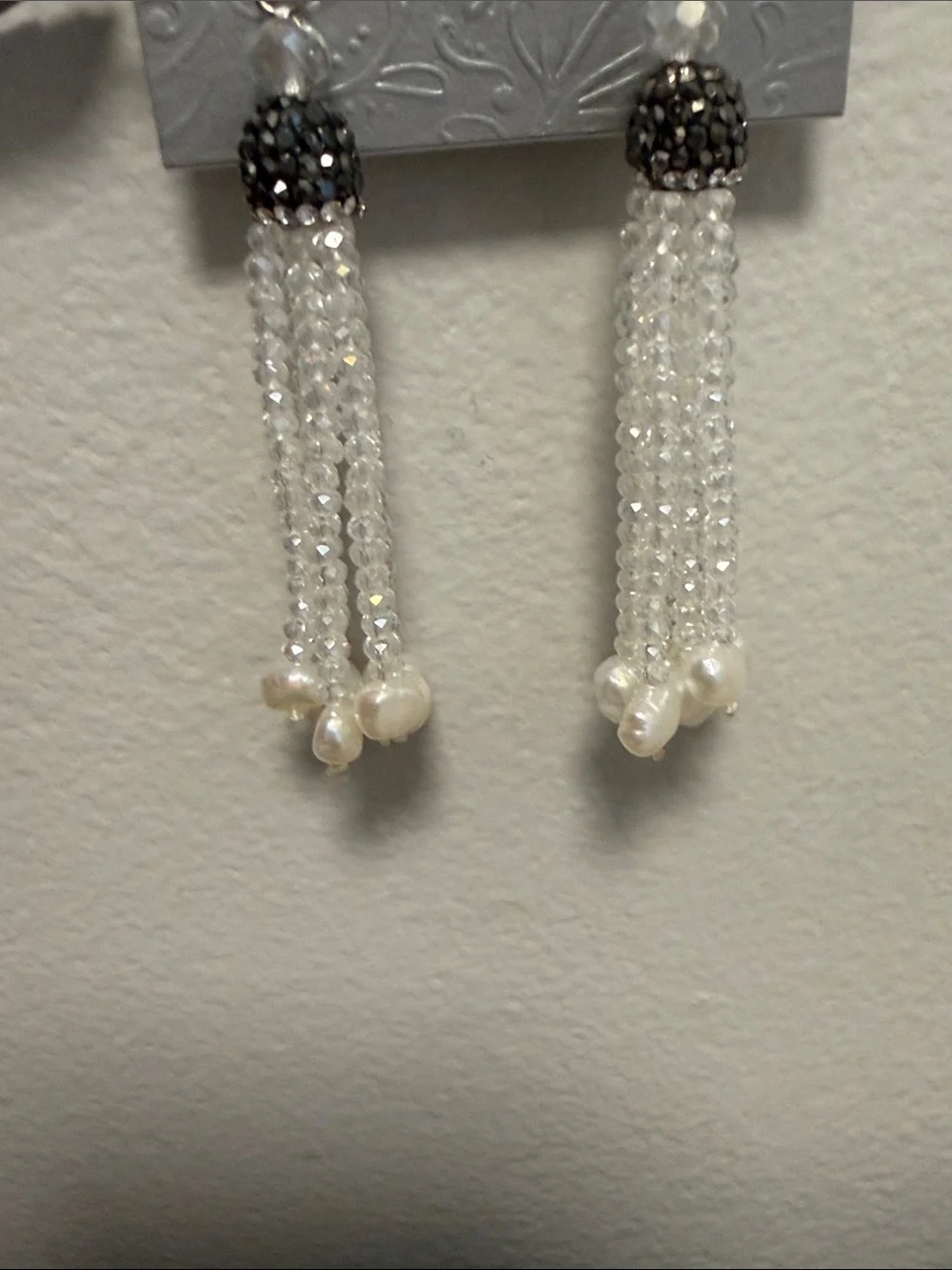 Freshwater Pearl & Crystal Tassel Amy Kahn Russell Sterling Silver Earrings NWT